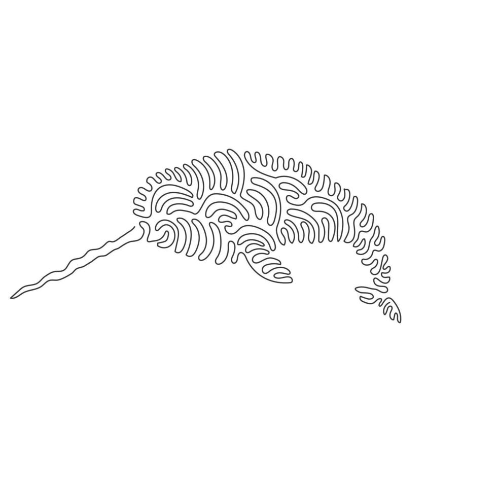 kontinuierliche Kurve eine Strichzeichnung der schönen abstrakten Kunst der Meereslebewesenkurve. Einzeilige, editierbare Strichvektorillustration von Narwal-Seeeinhörnern für Logo, Wanddekoration und Posterdruckdekoration vektor