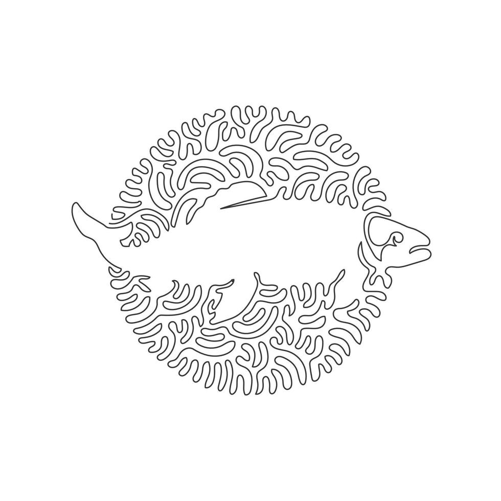 kontinuierliche Kurve eine Strichzeichnung der abstrakten Kunst der mythologischen Kreatur im Kreis. Einzeilige editierbare Strichvektorillustration des Lachsschwanzes ist für Logo, Wanddekoration, Posterdruckdekor verjüngt vektor