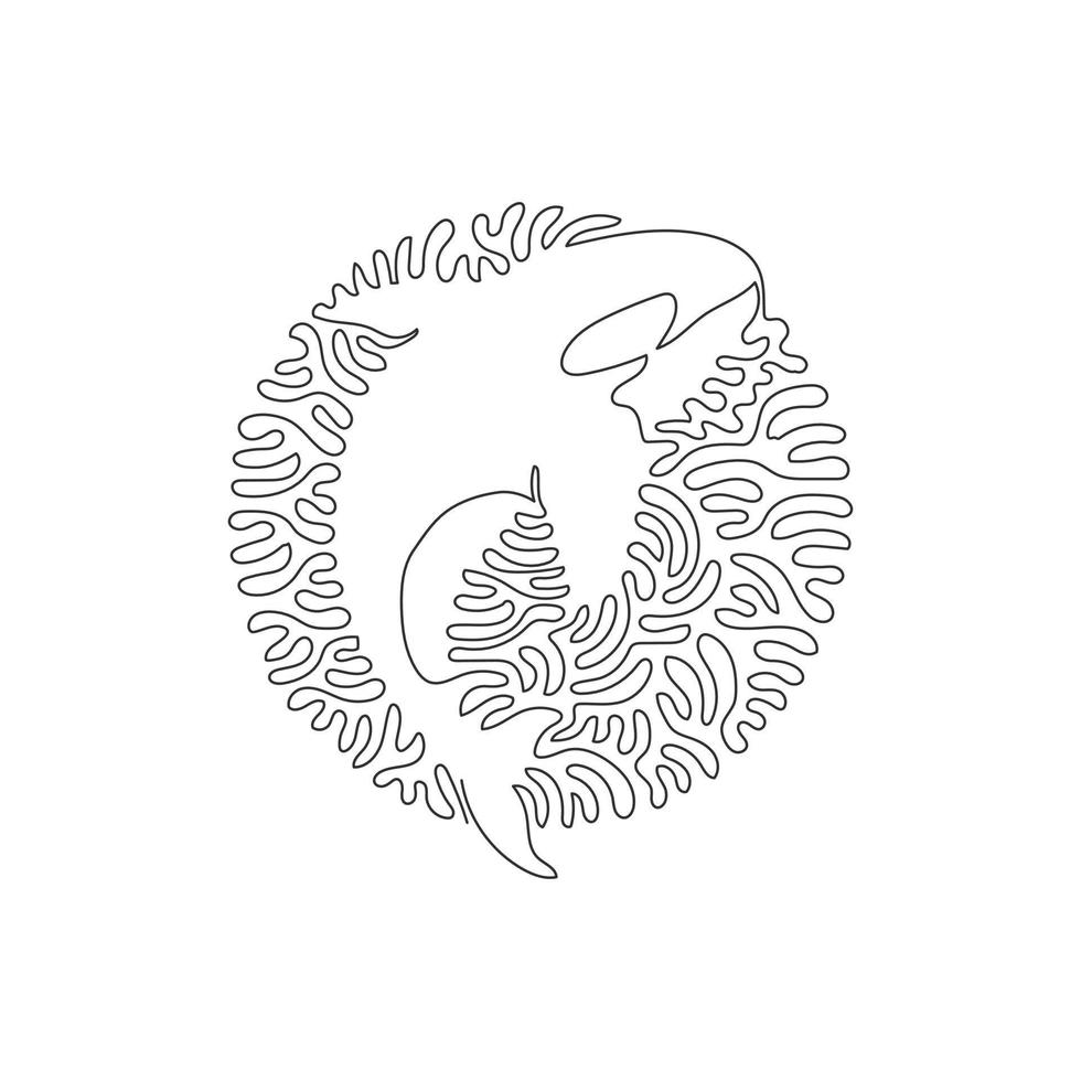 durchgehende kurvenlinienzeichnung riesiger orca-abstrakter kunst im kreis. einzeilige editierbare Strichvektorillustration des wunderbaren großen Orca für Logo, Wanddekoration und Posterdruckdekoration vektor