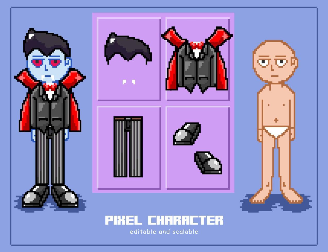 Pixel Art Dracula bearbeitbarer Teil von Art vektor