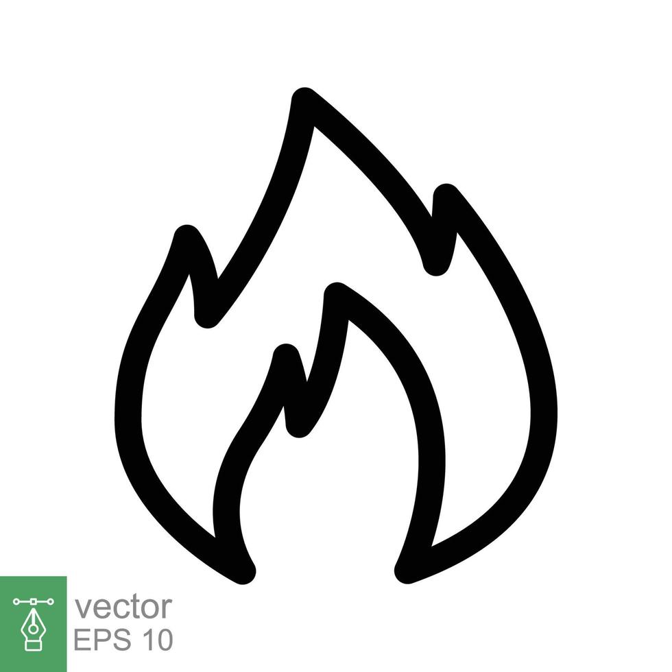 brand flamma linje ikon. enkel översikt stil. passionen symbol, brandfarlig logotyp, grill, värme, varm, bränna varning begrepp, ljus tecken. vektor illustration design isolerat på vit bakgrund. eps 10.