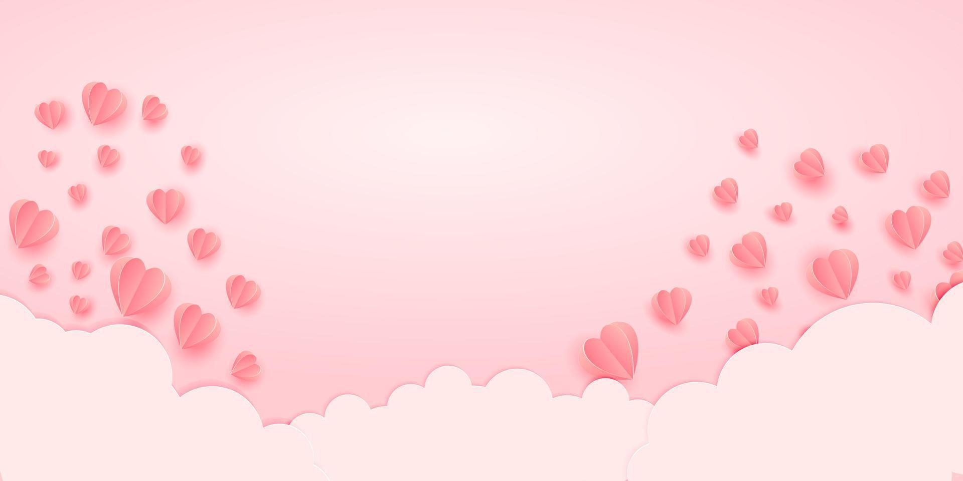 papper element i form av hjärta flygande på rosa bakgrund med moln. vektor symboler av kärlek för Lycklig kvinnors, mammas, hjärtans dag, födelsedag hälsning kort design.