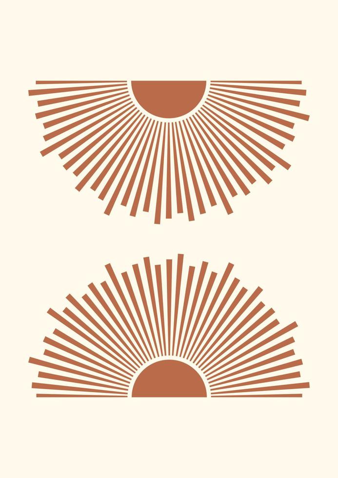 retro Sol skriva ut boho minimalistisk tryckbar vägg konst. geometrisk abstrakt solnedgång skriva ut bohemisk konst arbete, vektor