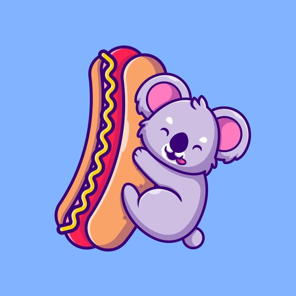 niedlicher koala, der große hotdog-cartoon-vektor-symbol-illustration hält. Tierfutter-Icon-Konzept isolierter Premium-Vektor. flacher Cartoon-Stil vektor