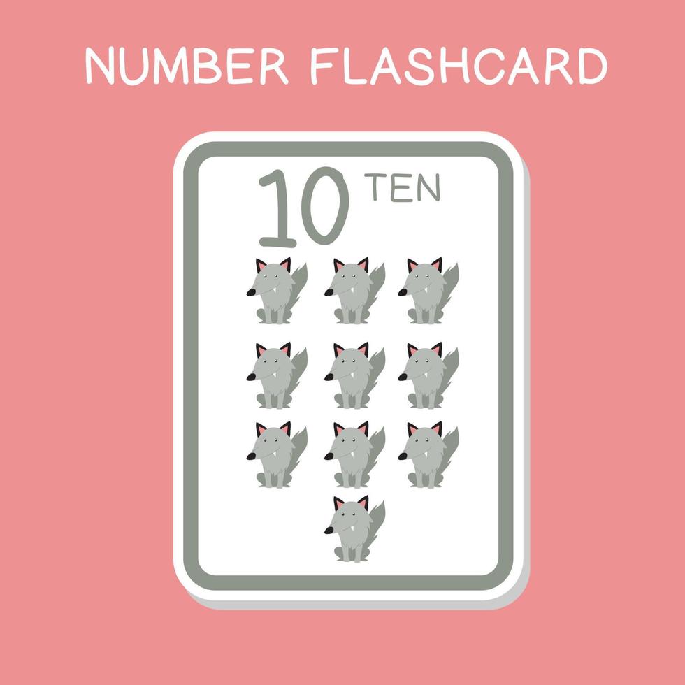 söt siffra flashcards med djur uppsättning. engelsk räkning med djur- tema. matematik affisch för förskola. vektor illustration.