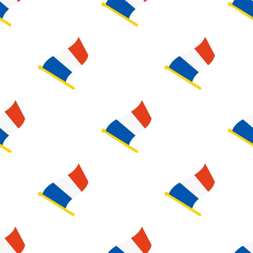 sömlös mönster med flaggor av Frankrike på flaggstång på vit bakgrund vektor