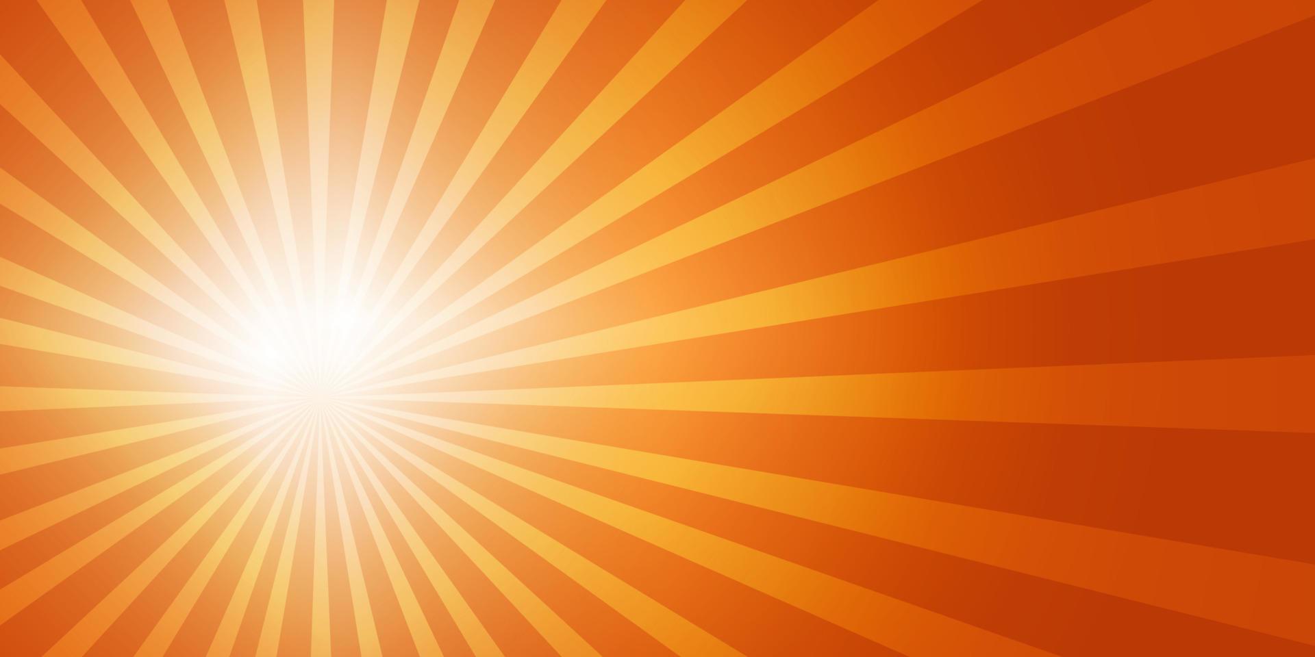 helle Sonne auf der linken Seite des Himmels mit Sonnenstrahlen und Blendenflecken in einem leuchtend orangefarbenen Himmel. Platz kopieren vektor