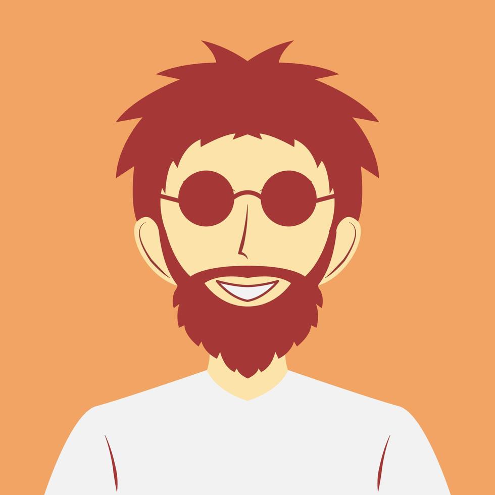Porträt eines bärtigen Mannes, der lächelt und eine dunkle Brille trägt. flache avatarillustration für soziale medien vektor
