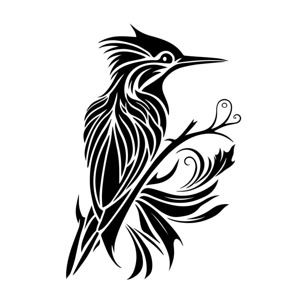 dekorativer Eisvogel auf einem Ast. dekorative illustration für logo, emblem, stickerei, holzverbrennung, handwerk. vektor