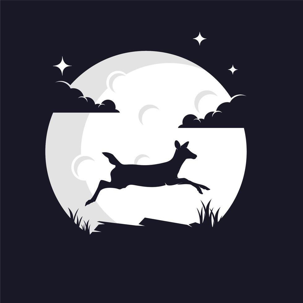mus rådjur med måne bakgrund logotyp mall vektor