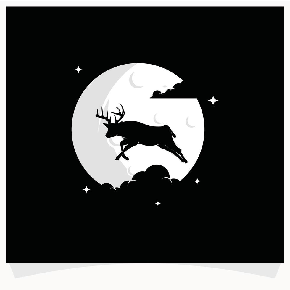 Hirsch-Silhouette mit Mond-Hintergrund-Logo-Design-Vorlagen vektor