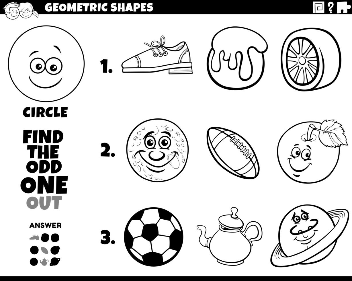 cirkelforma objekt pedagogiskt spel för barn målarbok vektor