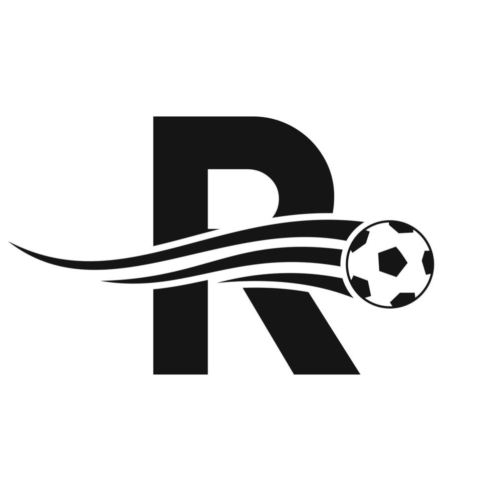 fußball-logo auf dem buchstaben-r-zeichen. Fußballverein-Emblem Konzept der Fußballmannschaftsikone vektor