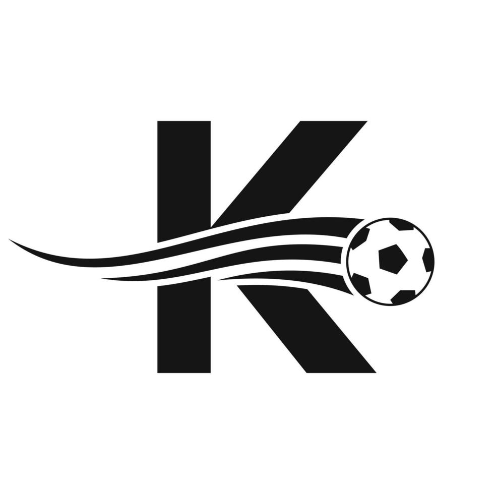 Fußball-Fußball-Logo auf Buchstabe k-Zeichen. Fußballverein-Emblem Konzept der Fußballmannschaftsikone vektor