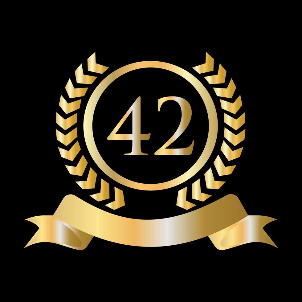 42. jubiläumsfeier gold und schwarze vorlage. luxus-stil gold heraldisches wappen logo element vintage lorbeer vektor