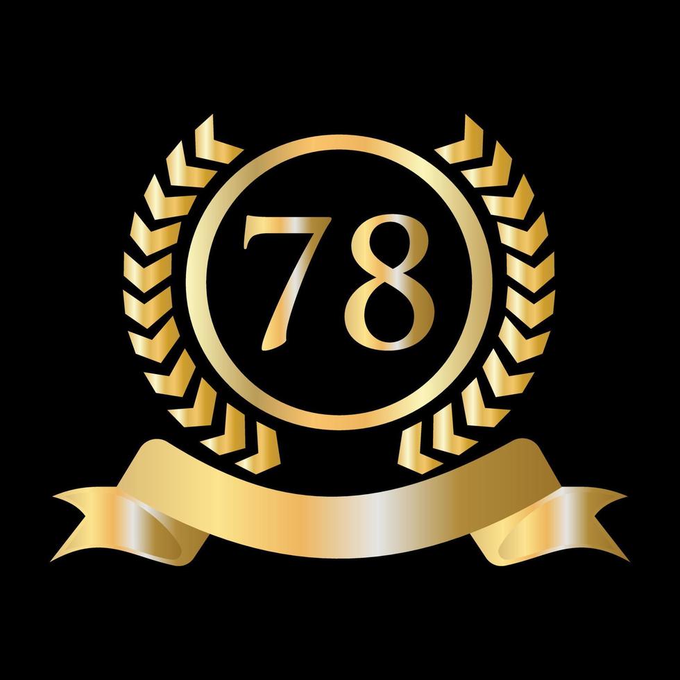 78 jubiläumsfeier gold und schwarz vorlage. luxus-stil gold heraldisches wappen logo element vintage lorbeer vektor