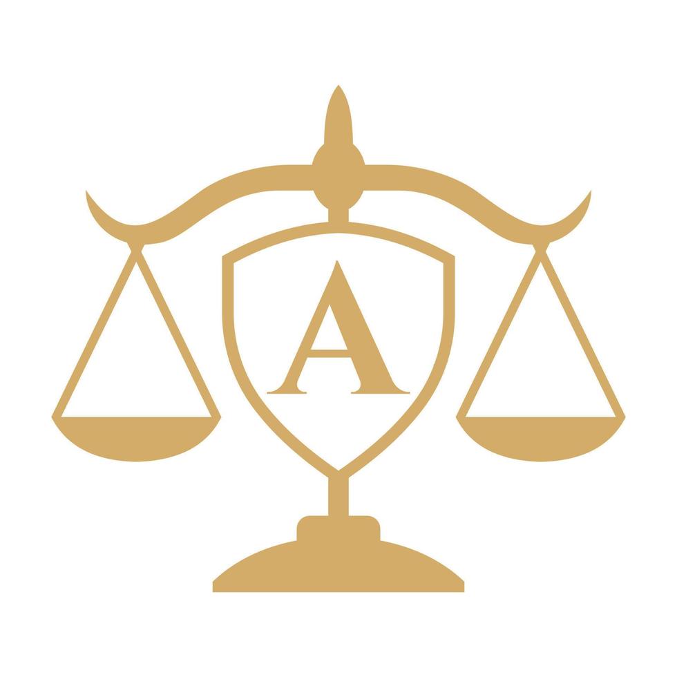 Anwaltskanzlei-Logo-Design auf Buchstabe a mit Schildzeichen. rechtslogo, anwalt und justiz, rechtsanwalt, legal, anwaltsservice, anwaltskanzlei, skalenlogovorlage vektor