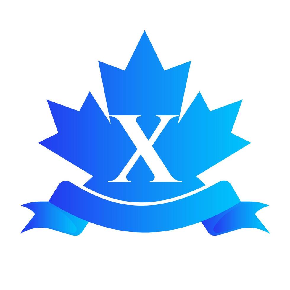kanadensisk röd lönn på brev x täta och band. lyx heraldisk vapen logotyp element årgång laurel vektor