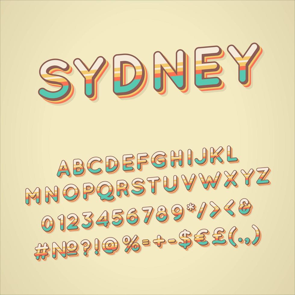 sydney vintage 3d vektor alfabetuppsättning