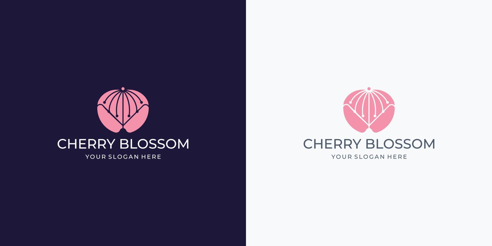 cirkulär linje form körsbär blommar logotyp design mall vektor illustration.