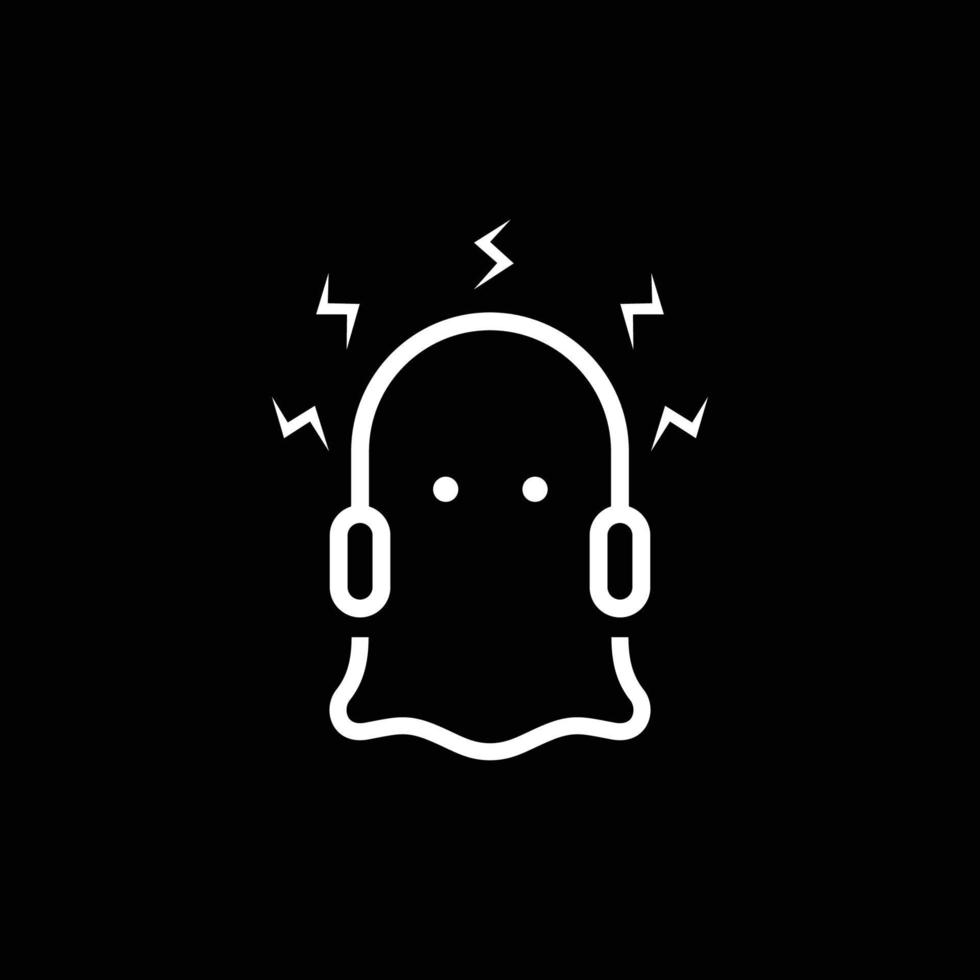 söt spöke hörsel headsetet musik linje mörk logotyp design vektor ikon illustration mall