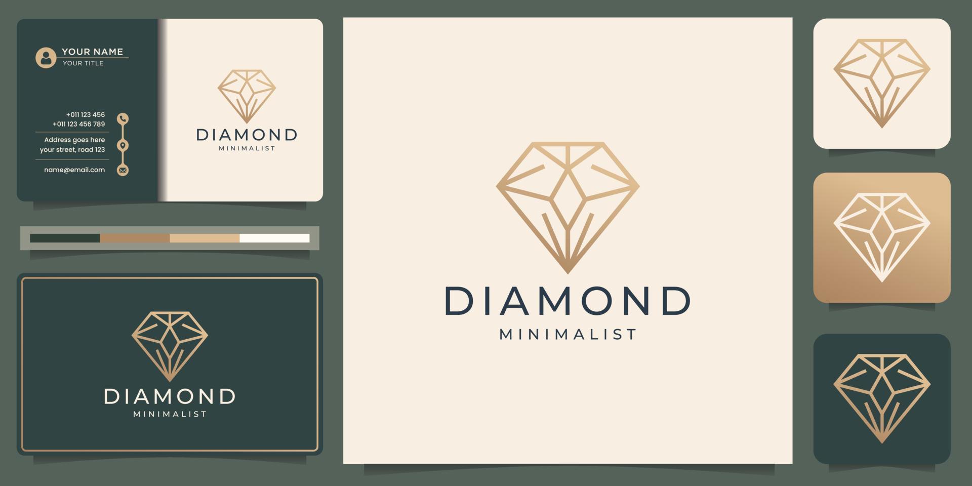 minimalistische Geometrielinie Diamanten-Logo mit Visitenkarten-Design. vektor