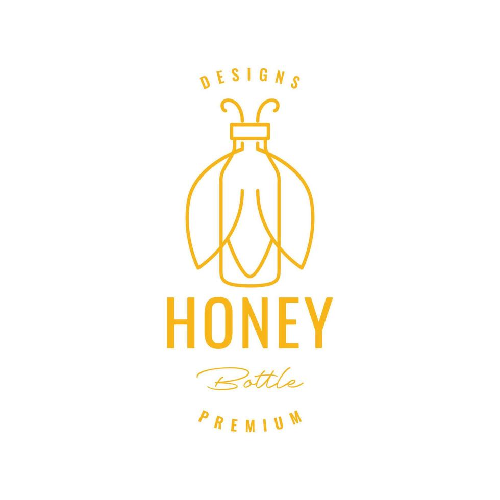 bienenflügel mit honigflasche ernährungslinie hipster logo design vektor symbol illustrationsvorlage