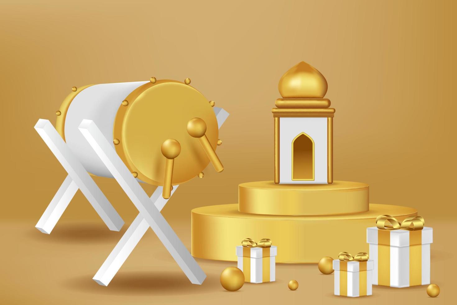 realistische 3d-islamische feier mit islamischem ornament und produktpodium. Vektor-3D-Darstellung vektor