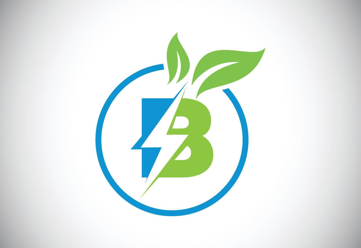 Anfangsbuchstabe b Blitzblattkreis oder Öko-Energiesparsymbol. Blatt- und Donnerkeil-Icon-Konzept für das elektrische Logo der Naturkraft vektor