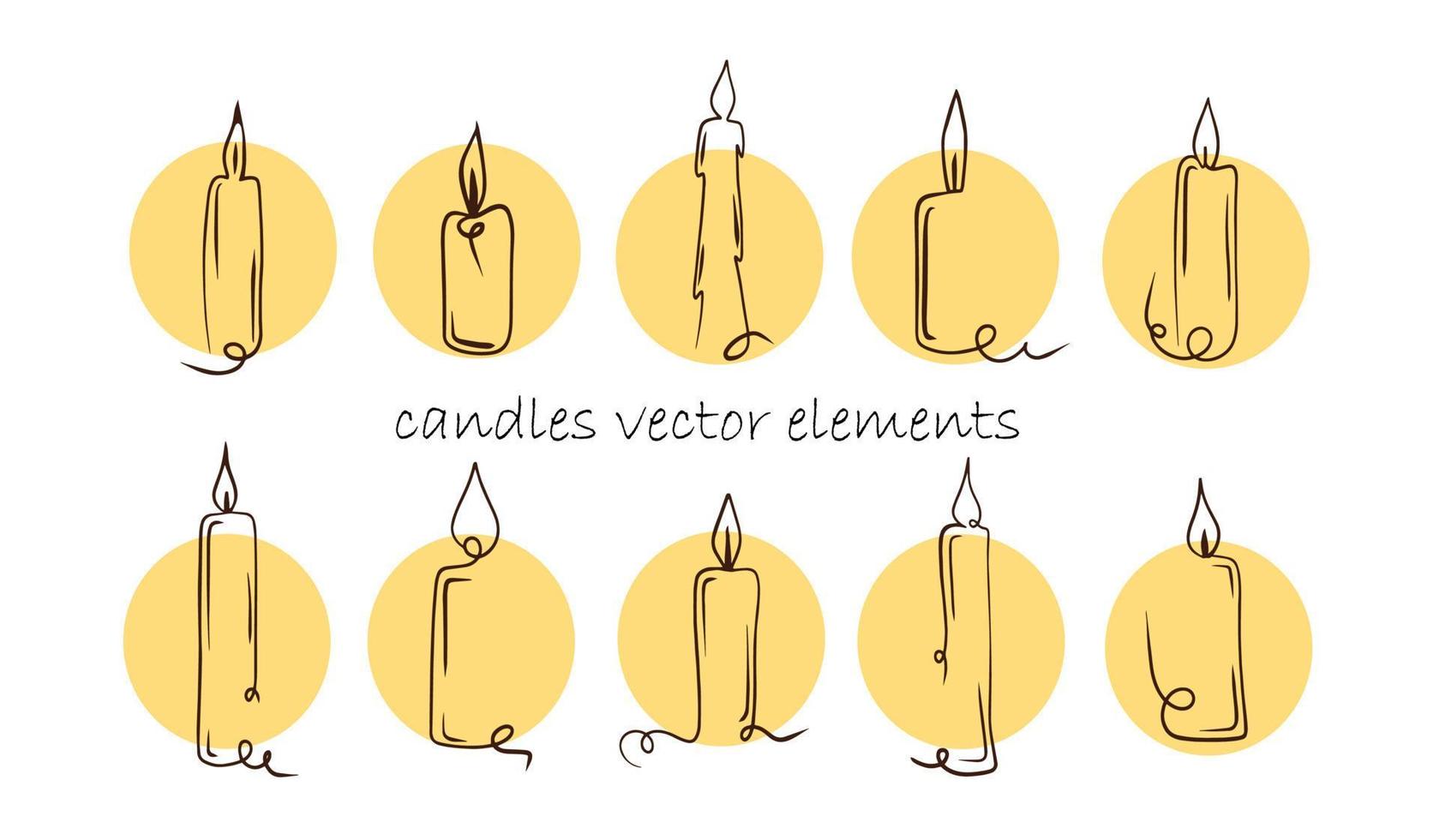 Vektor-Set brennende Kerze durchgehende Strichzeichnung Silhouette Vektorbild Logo Symbol Symbol vektor