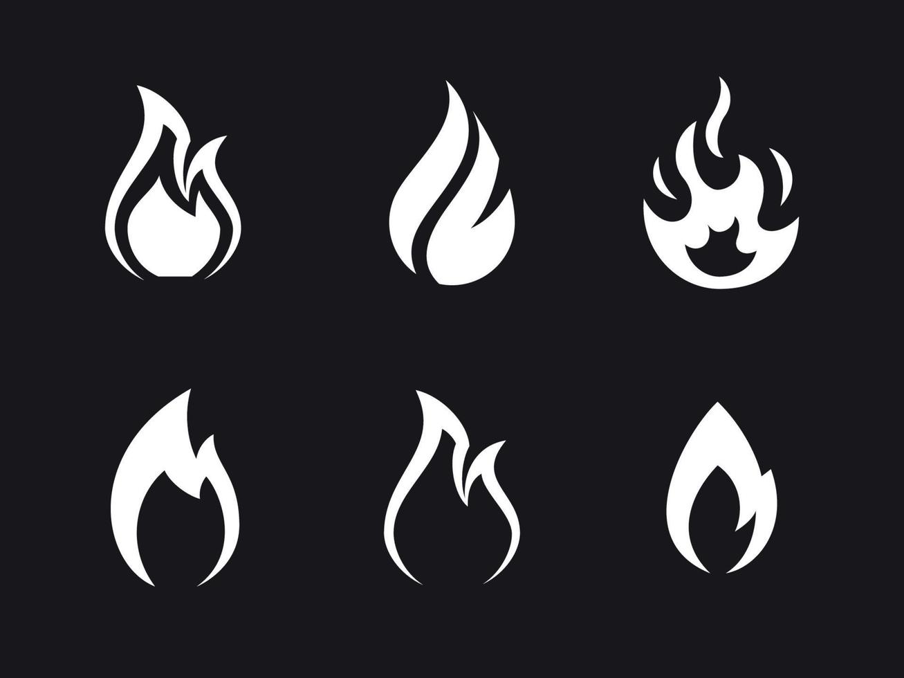 Symbole für Feuerflammen gesetzt. weiß auf schwarzem Grund vektor