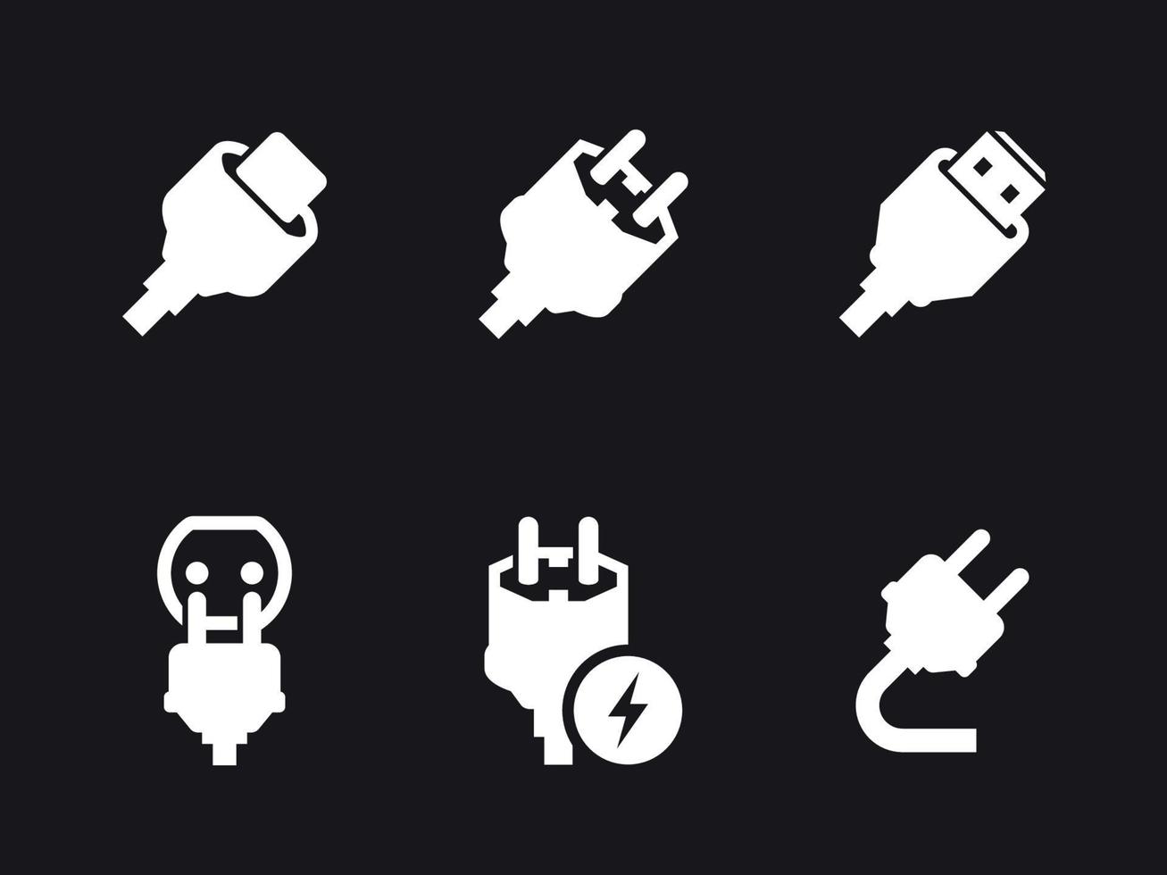 Plug-Icons gesetzt. weiß auf schwarzem Grund vektor