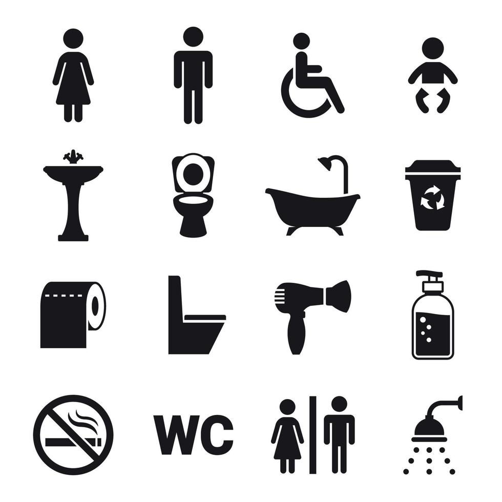 wc, toiletten-wc-symbole gesetzt. schwarz auf weißem Grund vektor