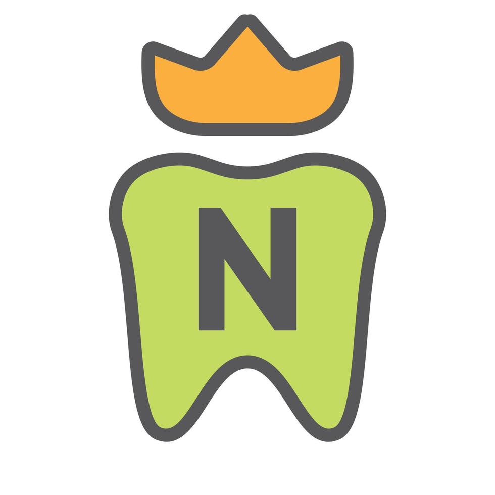 zahnlogodesign auf buchstaben-n-kronensymbol. Zahnpflege-Logo-Schild, Klinik-Zahnkönig-Logo-Design mit luxuriöser Vektorvorlage vektor