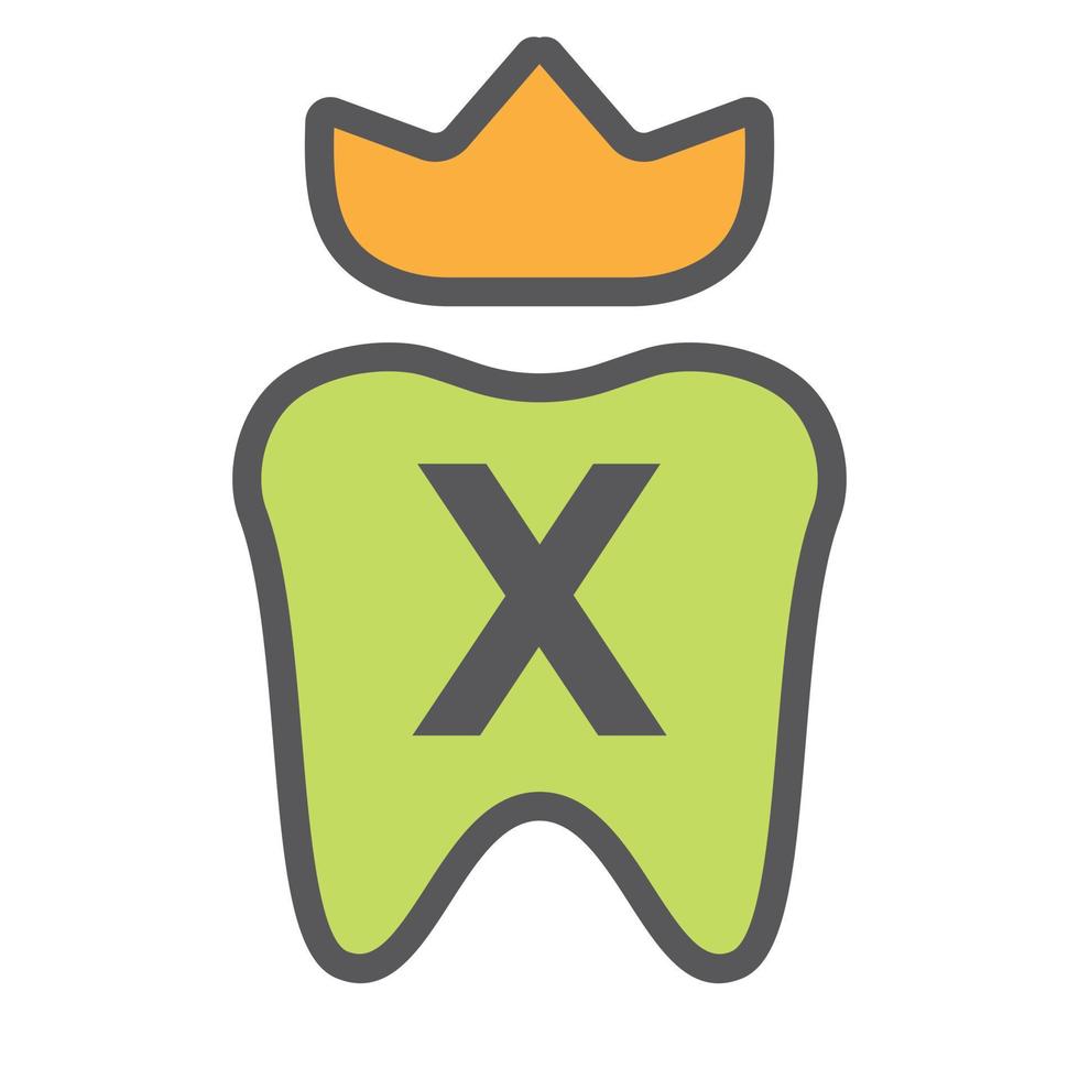 dental logotyp design på brev x krona symbol. dental vård logotyp tecken, klinik tand kung logotyp design med lyx vektor mall