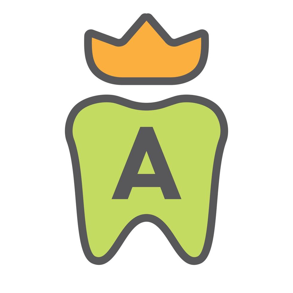 dental logotyp design på brev en krona symbol. dental vård logotyp tecken, klinik tand kung logotyp design med lyx vektor mall