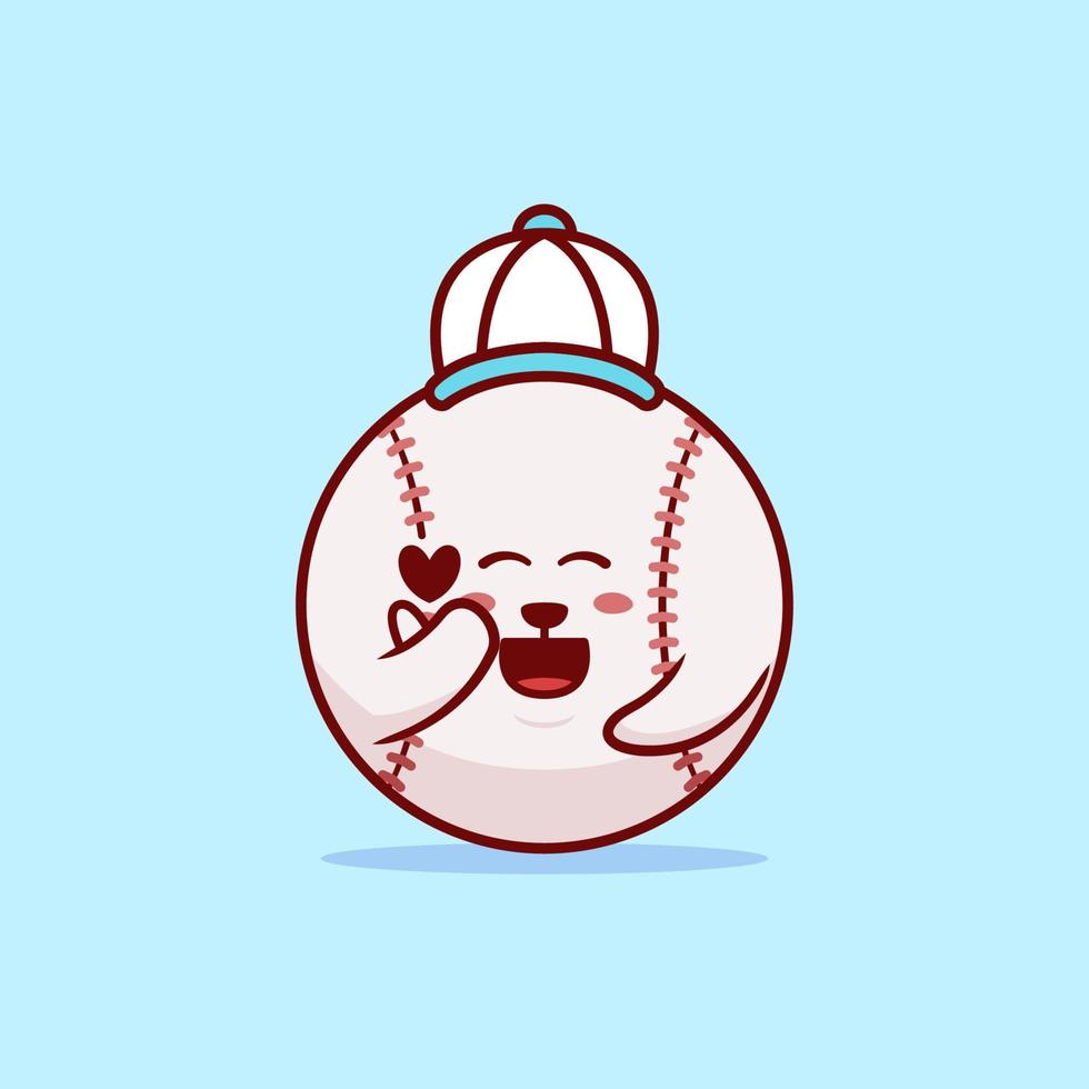 niedlicher baseballball-cartoon mit koreanischer fingerherzillustration vektor