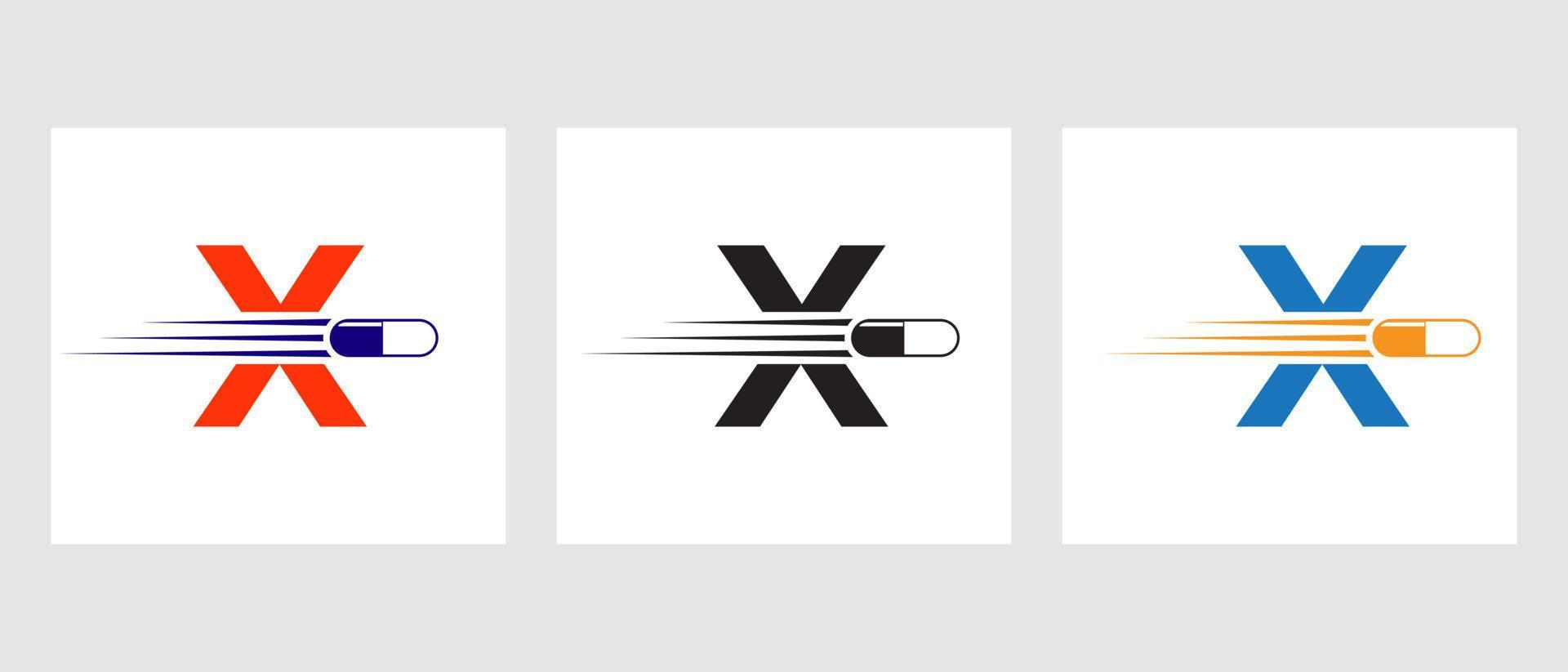 brev x medicin logotyp. medicinsk logotyp begrepp med medicin pålar symbol vektor