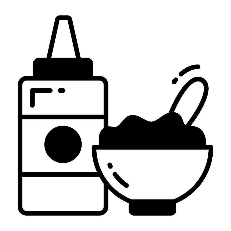 Ikone der Reisschüssel mit Saucenflasche im modernen Stil vektor
