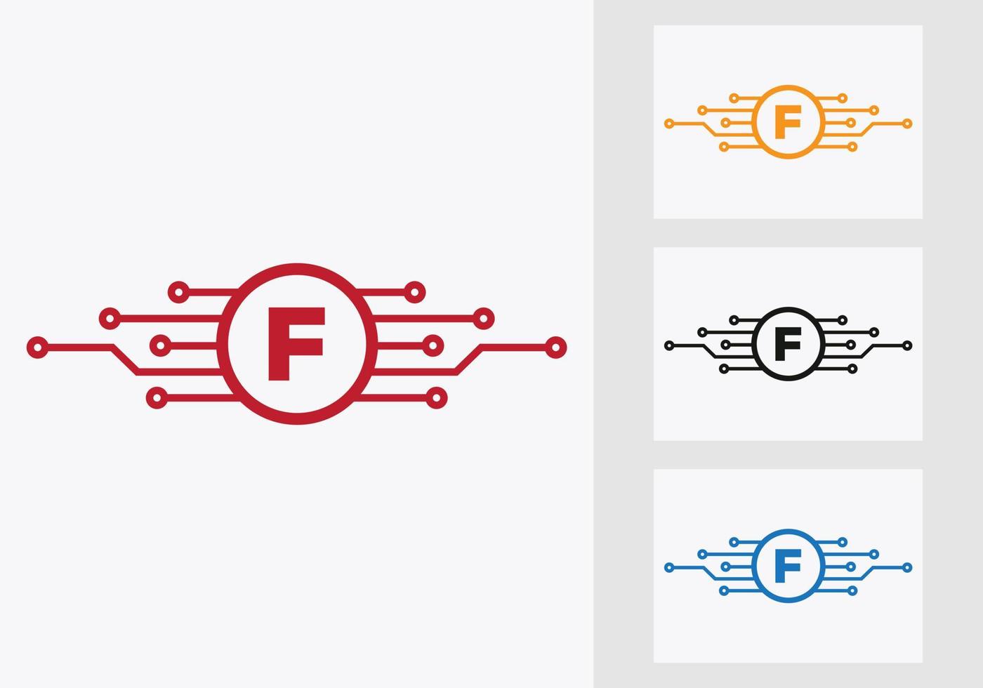 brev f teknologi logotyp design mall. nätverk logotyp design vektor