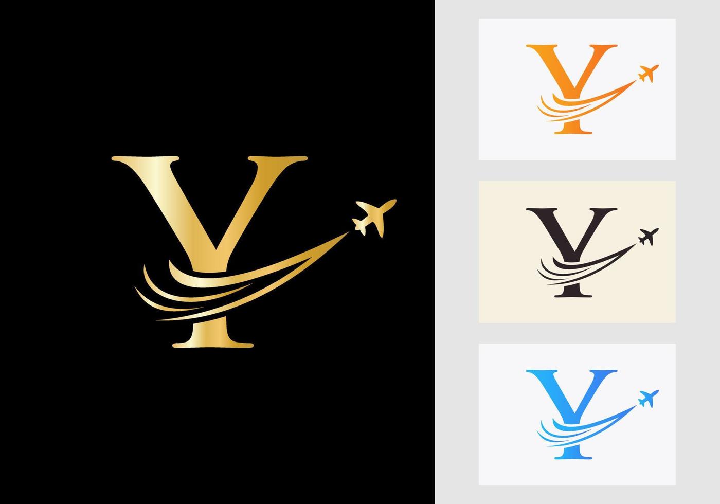 brev y resa logotyp begrepp med flygande luft plan symbol vektor