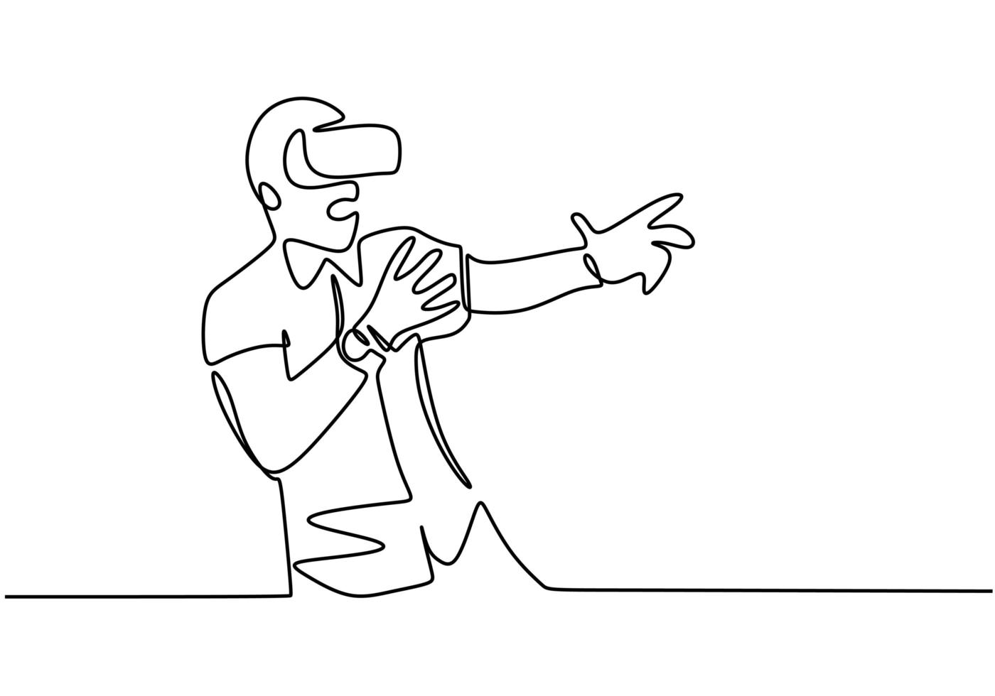 eine Linie kontinuierliche Zeichnung Mann in Brille Gerät virtuelle Realität, Vektor-Illustration Einfachheit. Handgezeichnete elektronische Zukunftstechnologie des Minimalismus. vektor