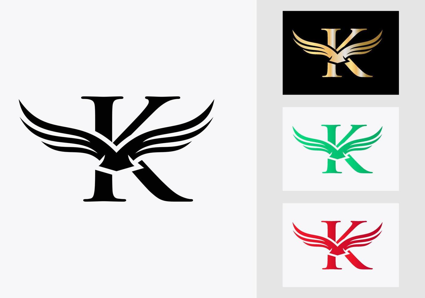 k brev vinge logotyp design. första flygande vinge symbol vektor