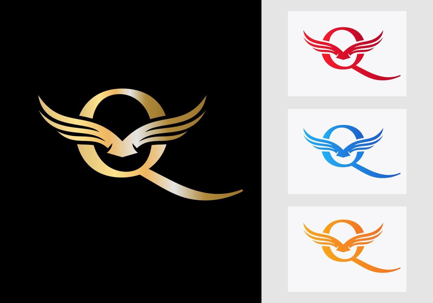 q brev vinge logotyp design. första flygande vinge symbol vektor