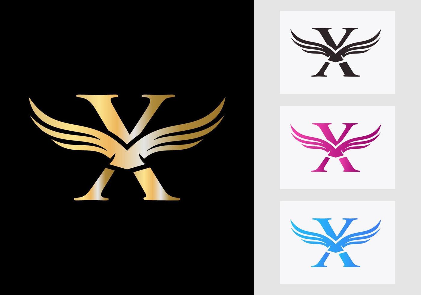 x brev vinge logotyp design. första flygande vinge symbol vektor