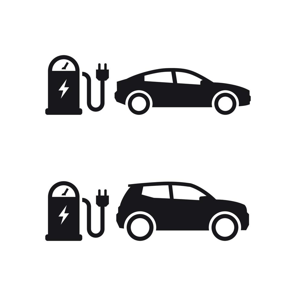 Laden von Elektroautos an der Ladestation. schwarz auf weißem Grund vektor