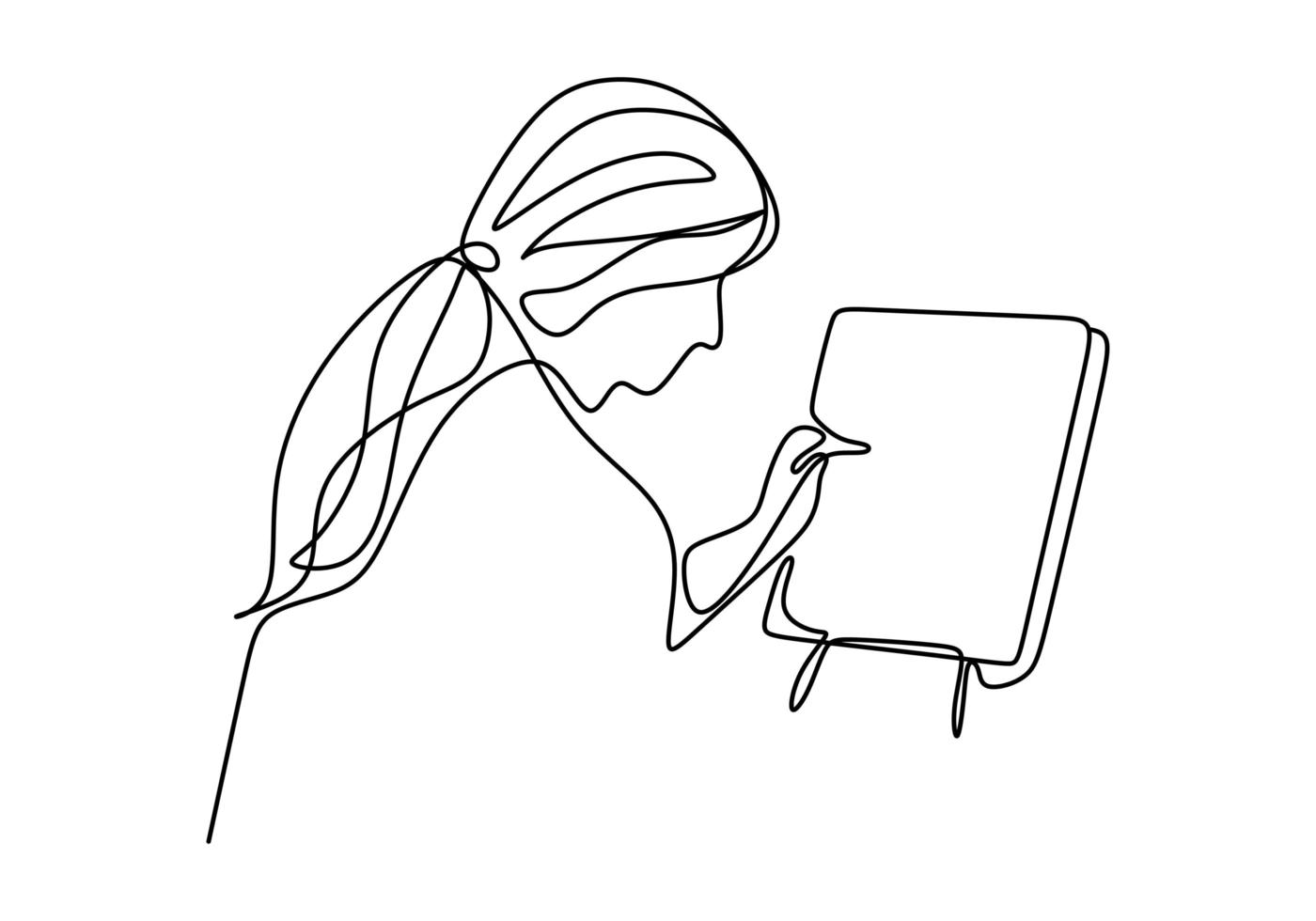 eine fortlaufende Einzelzeichnung. ein Mädchen, das auf Leinwand malt, Vektorillustration, lokalisiert auf weißem Hintergrund. vektor