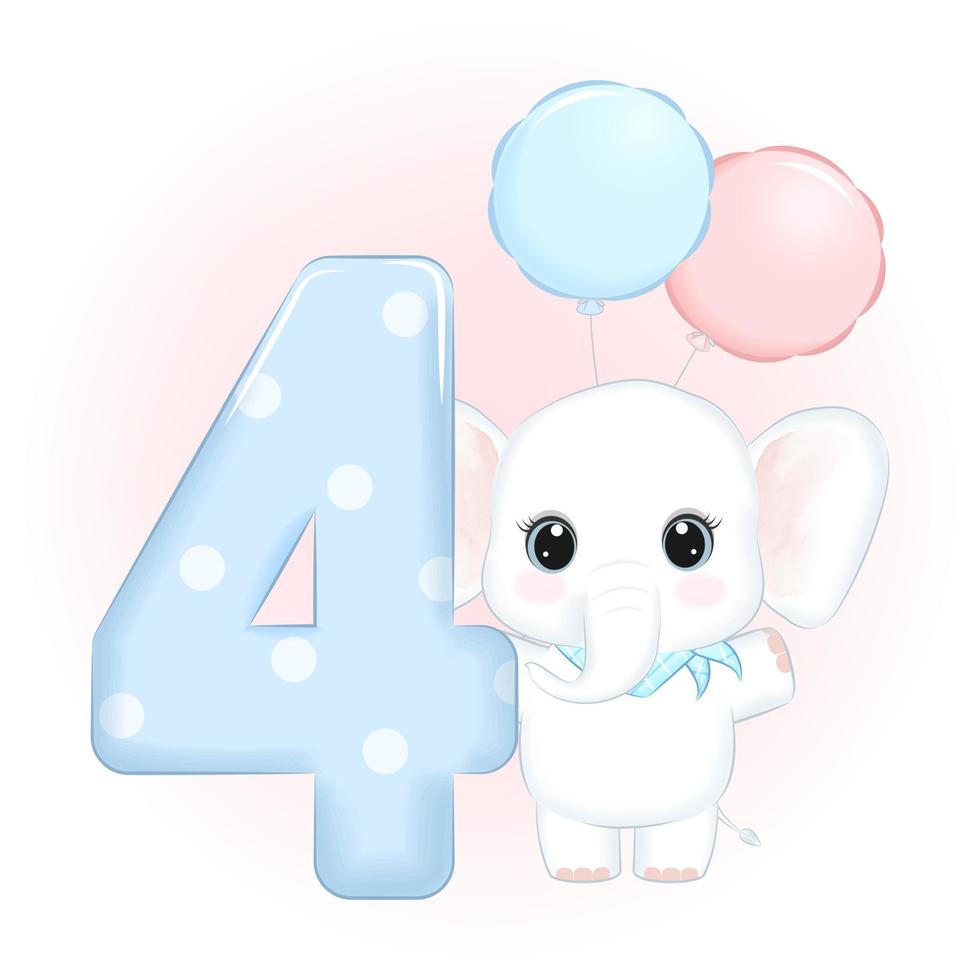 süßer kleiner elefant alles gute zum geburtstag 4 jahre alt vektor