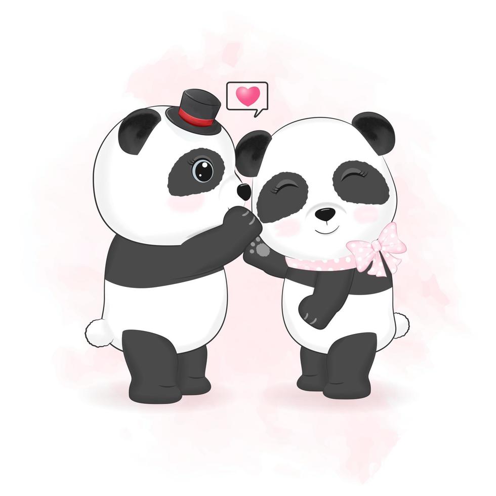 niedliche paar panda valentinstag konzept illustration vektor