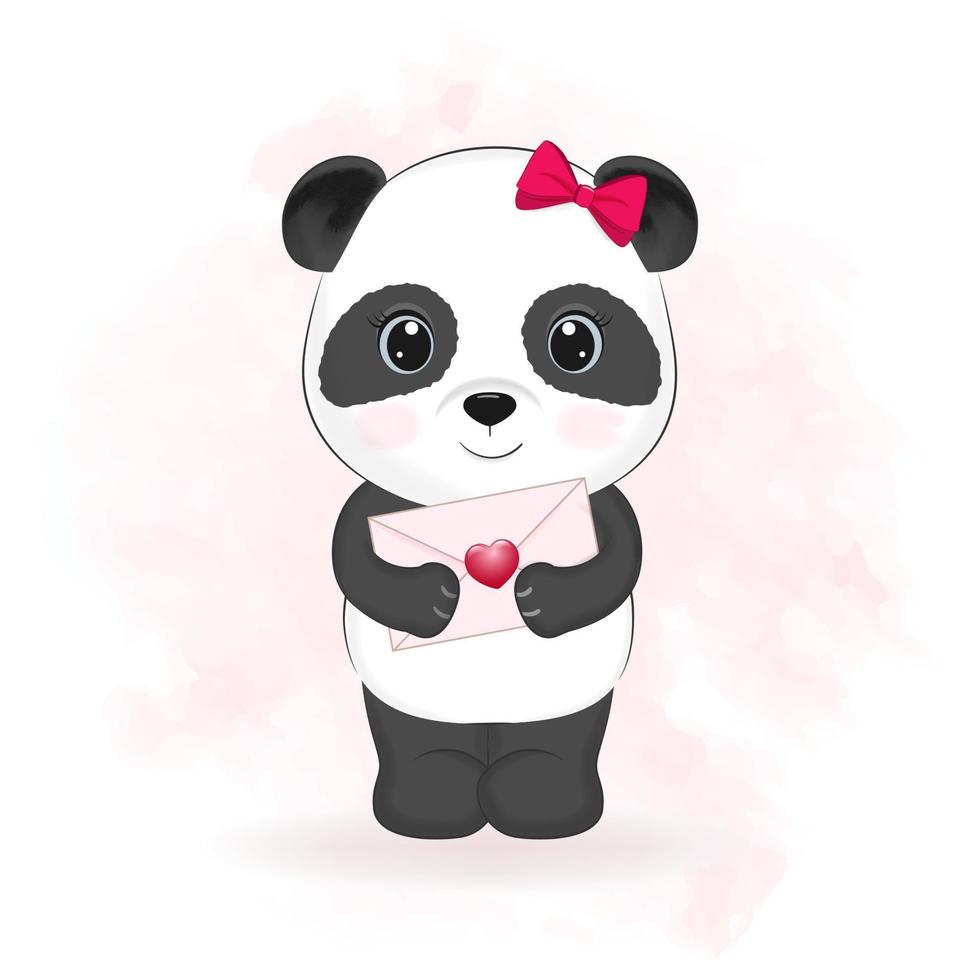 süßer panda und liebesbrief, valentinstag-konzeptillustration vektor